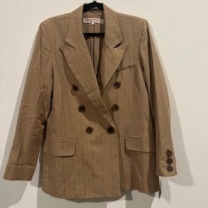 Free People linen camel colored blazer with pink stripes. Size small. NWT